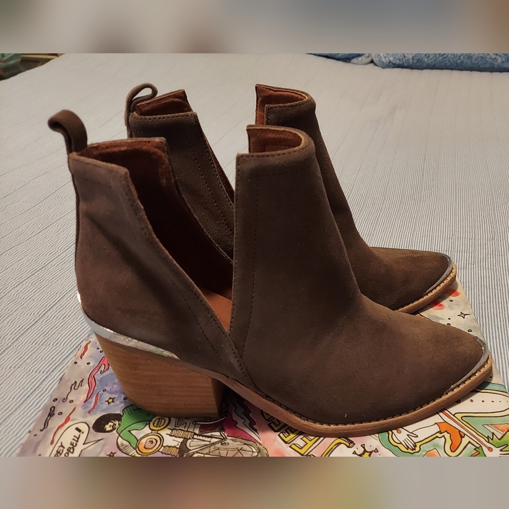 Jeffrey Campbell Brown Ankle Leather Booties with Silver Accent